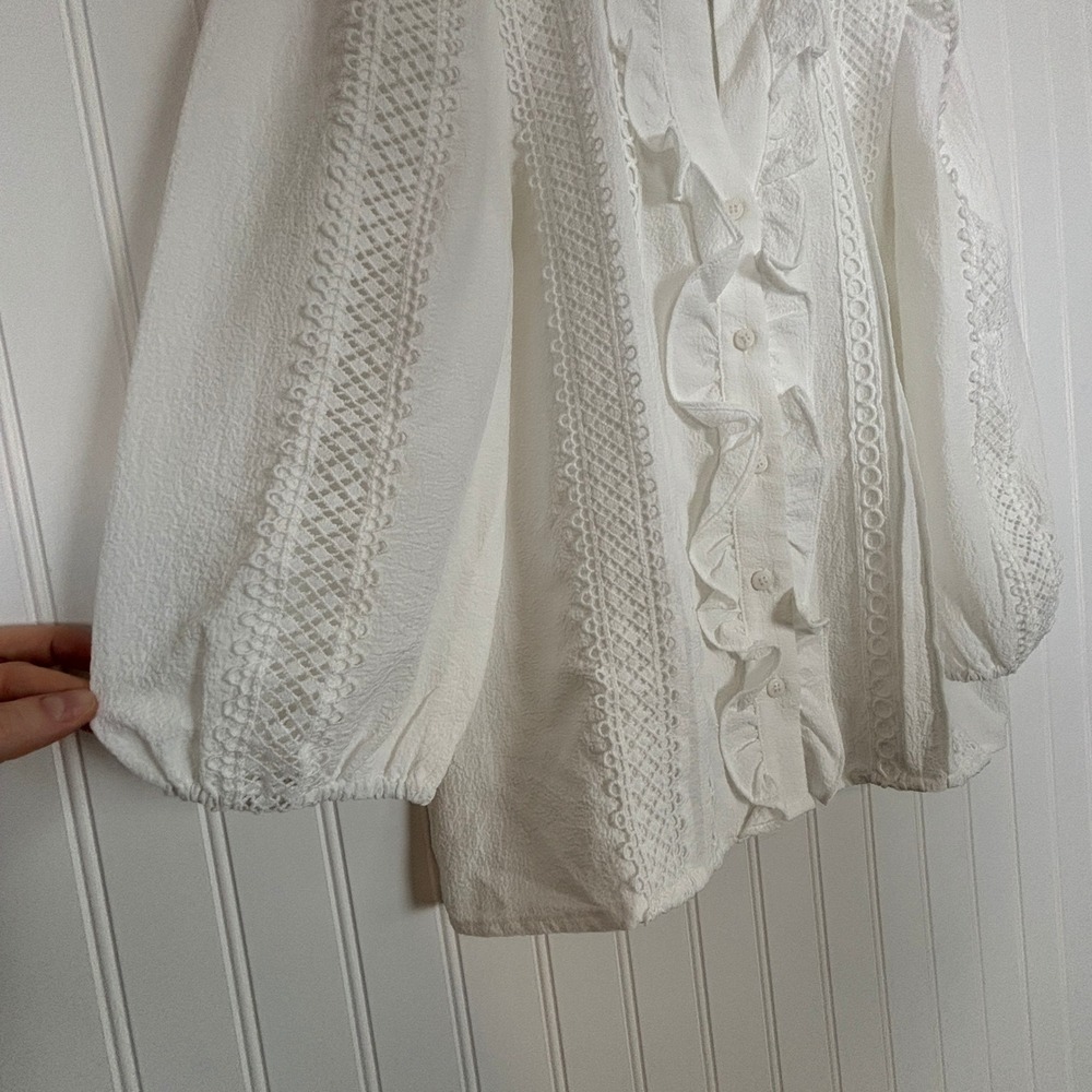 Victorian Ruffle Lace Blouse S White Romantic Cottagecore Prairie Top Peasant - Picture 5 of 13